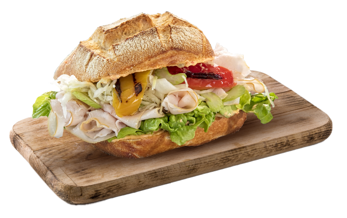 Belegtes Brötchen auf Brettchen